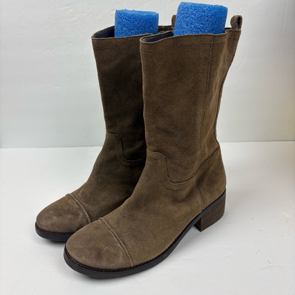 Jessica Simpson Taupe Tan Brown Suede Women's Boots Mid Calf Zip-up 7.5